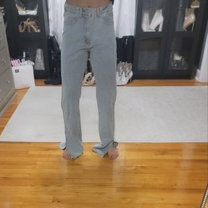 12th Tribe split hem jeans. Light color. Lose fit.